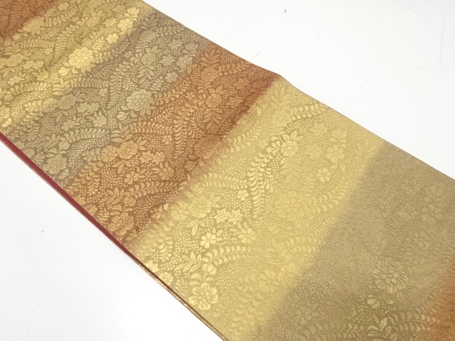 草花模様織り出し　全通袋帯